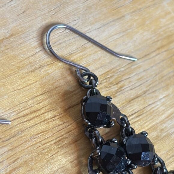 Pair of black glass crystal chandelier dangle statement earrings 2” - Picture 3 of 5